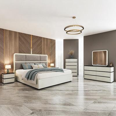 Chambre a Coucher Komplett Luxus Schlafzimmer Set Beleuchtete Kopfteile König Größe Bett Holzrahmen Doppel modernes Schlafzimmer Möbel Set