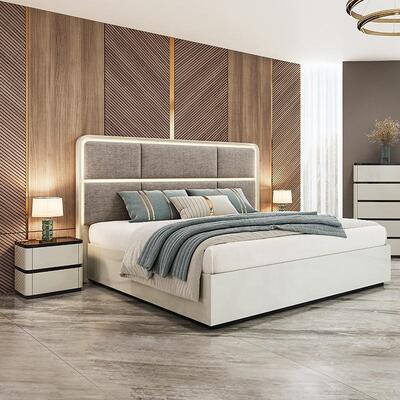 Chambre a Coucher Komplett Luxus Schlafzimmer Set Beleuchtete Kopfteile König Größe Bett Holzrahmen Doppel modernes Schlafzimmer Möbel Set