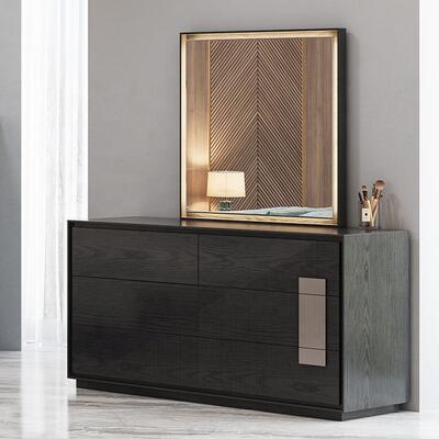 Minimalistisches Königsgroßbett Luxus Schlafzimmer Set Hotel Wohnung Holzrahmen Moderne Schlafzimmermöbel Set mit Kommode Seitenkabine