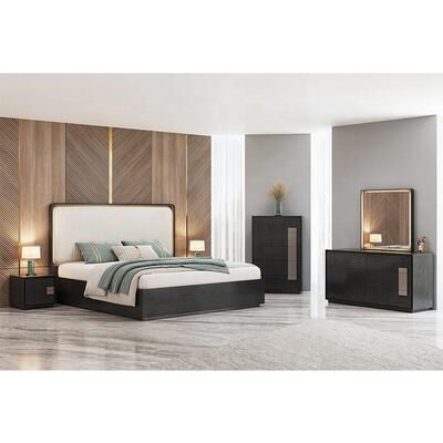 Minimalistisches Königsgroßbett Luxus Schlafzimmer Set Hotel Wohnung Holzrahmen Moderne Schlafzimmermöbel Set mit Kommode Seitenkabine