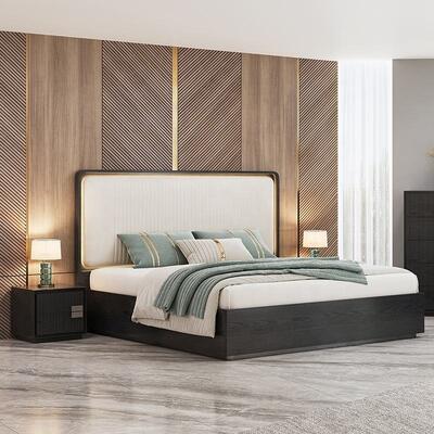 Minimalistisches Königsgroßbett Luxus Schlafzimmer Set Hotel Wohnung Holzrahmen Moderne Schlafzimmermöbel Set mit Kommode Seitenkabine