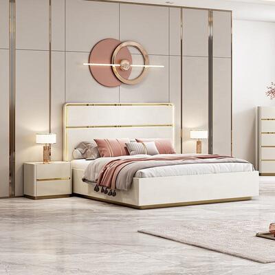 Light Luxury Places Meuble De Chambre Moderne komplette Schlafzimmer-Sets, Möbel, Holzrahmen, luxuriöses Doppel-Kingsize-Bett-Zimmer-Set
