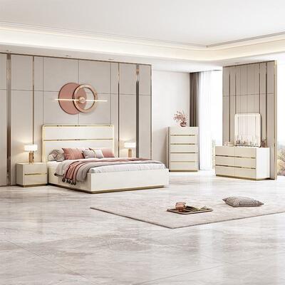 Light Luxury Places Meuble De Chambre Moderne komplette Schlafzimmer-Sets, Möbel, Holzrahmen, luxuriöses Doppel-Kingsize-Bett-Zimmer-Set