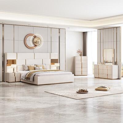 Neues Design Luxus-Königgröße-Bett Doppelzimmer modernes Schlafzimmermöbel-Set Holz-Schlafzimmer-Sets mit Ankleide-Tisch Schubladen