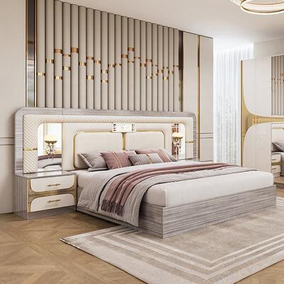 Foshan Großhandel Billig türkisches Schlafzimmer Set König Größe Schlafzimmerrahmen Luxus Heimzimmer Suite Holz modernes Schlafzimmer Möbel Set