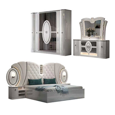 Großhandelspreis Modern Luxus Schlafzimmermöbel Set King Größe Schlafzimmerrahmen Master Room Complete Türkisches Schlafzimmer Set mit LED-Leuchten
