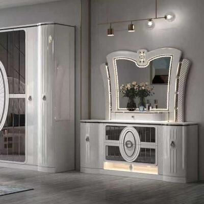 Großhandelspreis Modern Luxus Schlafzimmermöbel Set King Größe Schlafzimmerrahmen Master Room Complete Türkisches Schlafzimmer Set mit LED-Leuchten