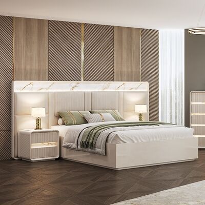 Großhandel zeitgenössische Schlafzimmermöbel-Set Home Master Room Hotel Apartment Holzrahmen King Size Moderne Luxus-Schlafzimmer-Sets