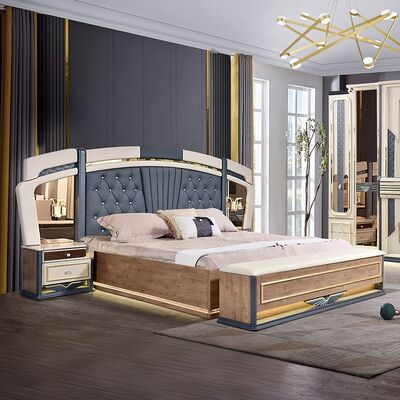 Chambre a Coucher Komplett De Luxe Schlafzimmer Set König Größe Schlafzimmer Heimzimmer Doppel Holzrahmen Modern Luxus Schlafzimmer Möbel Set