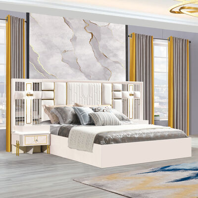 Guter Preis Schlafzimmermöbel-Sets Luxuriöses italienisches Schlafzimmer-Set mit Lederkopfteil