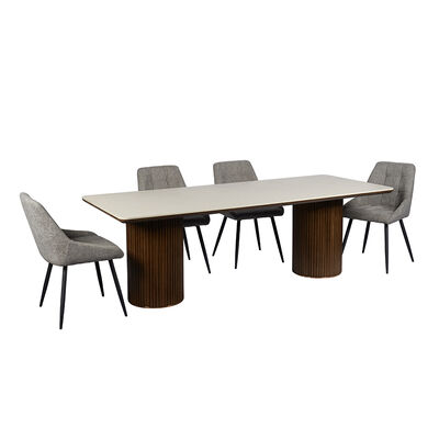 Ensemble Salle Manger Complet Massivholz-Esstisch, Esszimmermöbel mit Steinplatte, Schieferplatte, 6-Sitzer, moderner Holz-Esstisch