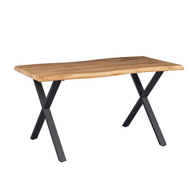 Minimalistischer Stil Rechteck Live Edge Esstisch Metallbasis Esszimmermöbel Holz Modernes Esstisch Set 6 Sitzplätze
