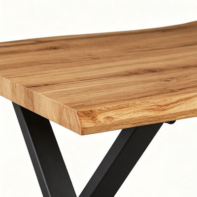 Minimalistischer Stil Rechteck Live Edge Esstisch Metallbasis Esszimmermöbel Holz Modernes Esstisch Set 6 Sitzplätze