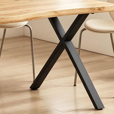 Minimalistischer Stil Rechteck Live Edge Esstisch Metallbasis Esszimmermöbel Holz Modernes Esstisch Set 6 Sitzplätze