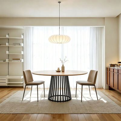 Minimalistischer Stil Rechteck Live Edge Esstisch Metallbasis Esszimmermöbel Holz Modernes Esstisch Set 6 Sitzplätze