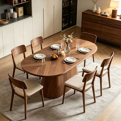 Salle Manger Complete 6 Plätze Moderne Esszimmermöbel Oval Holz Esstisch 6 Sitzplätze Heim Restaurant Esstisch Set