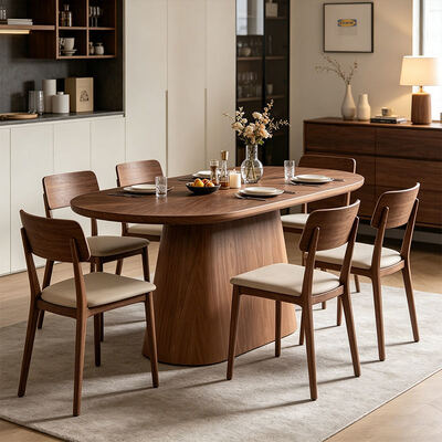 Salle Manger Complete 6 Plätze Moderne Esszimmermöbel Oval Holz Esstisch 6 Sitzplätze Heim Restaurant Esstisch Set