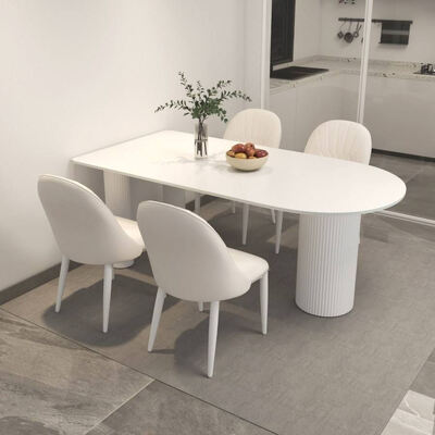 Weißes skandinavisches Esstisch-Set Metallbasis Esszimmermöbel Stein-Schiefer-Top Modernes Esstisch für Hotel-Wohnung