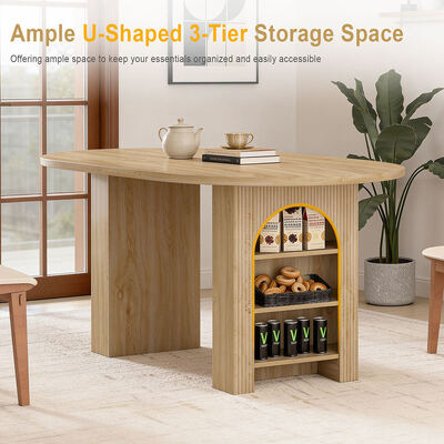 Fabrik Großhandel Ausdehnbares Esstisch Set 6 Sitzplätze Zuhause Esszimmer Oval Holz Klapptisch mit Regalen