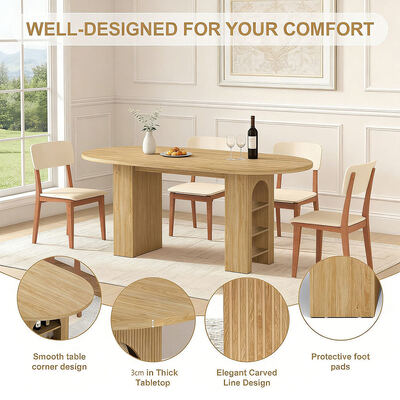 Fabrik Großhandel Ausdehnbares Esstisch Set 6 Sitzplätze Zuhause Esszimmer Oval Holz Klapptisch mit Regalen