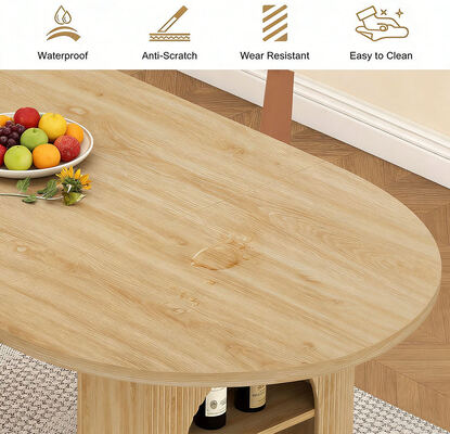 Fabrik Großhandel Ausdehnbares Esstisch Set 6 Sitzplätze Zuhause Esszimmer Oval Holz Klapptisch mit Regalen