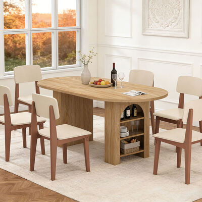 Fabrik Großhandel Ausdehnbares Esstisch Set 6 Sitzplätze Zuhause Esszimmer Oval Holz Klapptisch mit Regalen
