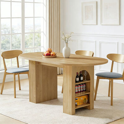 Fabrik Großhandel Ausdehnbares Esstisch Set 6 Sitzplätze Zuhause Esszimmer Oval Holz Klapptisch mit Regalen