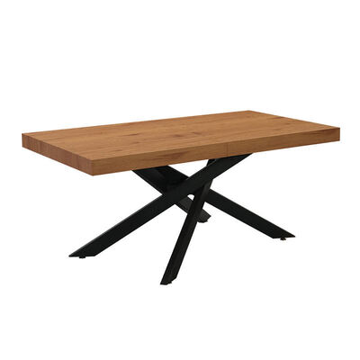 Günstiger, moderner, rechteckiger, klappbarer Esstisch mit Metallsockel, Esszimmermöbel, einfacher, faltbarer, ausziehbarer Esstisch mit Holzplatte