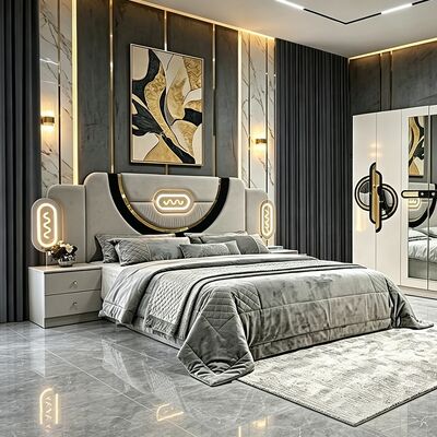 China Großhandel Billiges türkisches Schlafzimmermöbel-Set Holzrahmen Luxus-Königgröße-Bett Doppel-Full-Moderne Luxus-Schlafzimmer-Sets
