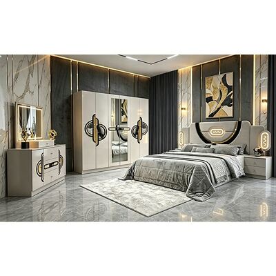 China Großhandel Billiges türkisches Schlafzimmermöbel-Set Holzrahmen Luxus-Königgröße-Bett Doppel-Full-Moderne Luxus-Schlafzimmer-Sets
