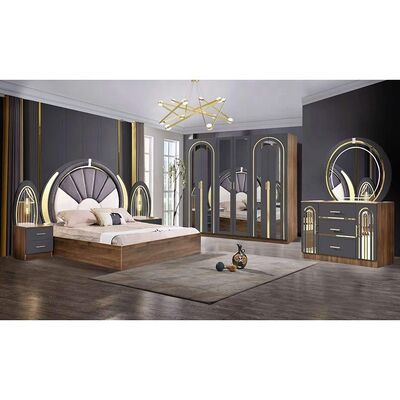 Schlafzimmer in türkischem Stil Luxus-Königgröße Schlafzimmer Zuhause Meisterzimmer Holzrahmen zeitgenössischer Komplett moderner Schlafzimmermöbel Set