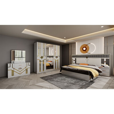 Großhandel Modern Design Doppelleder König Schlaf Kleiderschrank Kommode Full Set Home Holz Königin Größe Luxus Möbel Schlafzimmer Sets