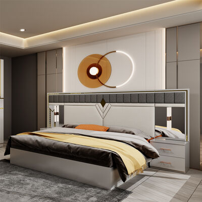 Großhandel Modern Design Doppelleder König Schlaf Kleiderschrank Kommode Full Set Home Holz Königin Größe Luxus Möbel Schlafzimmer Sets