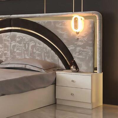 Moderne Luxus-Weiß-Gold-Zimmerkomplett Set Hochglanz-LED-Kopfteil Königsgroß-Bett Holzrahmen Meisterzimmermöbel Set