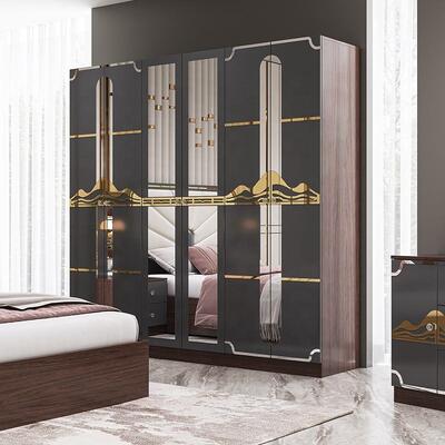 Moderne Luxus-Schlafzimmermöbel-Set Holzrahmen Hochglanz Grau King-Size-Bett Master Room Suite Türkische Schlafzimmer-Sets Möbel