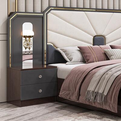 Moderne Luxus-Schlafzimmermöbel-Set Holzrahmen Hochglanz Grau King-Size-Bett Master Room Suite Türkische Schlafzimmer-Sets Möbel