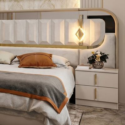Hochglanz Royal Luxury Komplettes Schlafzimmer-Set, Kingsize-Bett, 5-teiliges Holzrahmen-Set, Türkische Moderne Schlafzimmermöbel