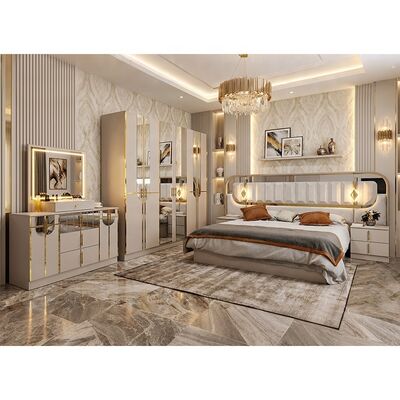 Hochglanz Royal Luxury Komplettes Schlafzimmer-Set, Kingsize-Bett, 5-teiliges Holzrahmen-Set, Türkische Moderne Schlafzimmermöbel