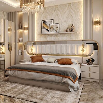 Hochglanz Royal Luxury Komplettes Schlafzimmer-Set, Kingsize-Bett, 5-teiliges Holzrahmen-Set, Türkische Moderne Schlafzimmermöbel