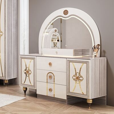 Luxuriöses modernes Schlafzimmermöbelset in King-Size-Größe mit beleuchtetem Kopfteil, Doppelbett, Holzrahmen, komplettes türkisches Meister-Schlafzimmer-Set
