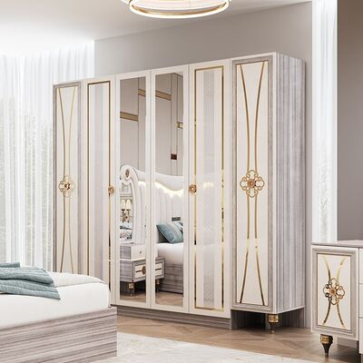 Luxuriöses modernes Schlafzimmermöbelset in King-Size-Größe mit beleuchtetem Kopfteil, Doppelbett, Holzrahmen, komplettes türkisches Meister-Schlafzimmer-Set