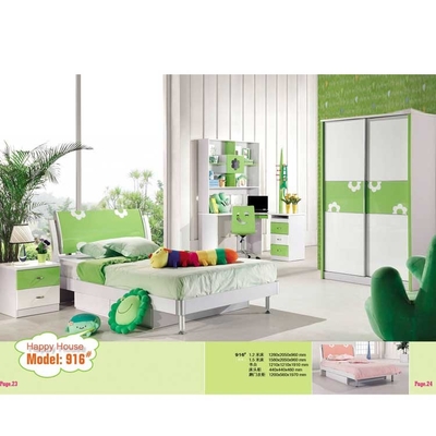 Soem-PU-Kinderschlafzimmer-Satz-weißer grüner Möbel-Satz Cabrini
