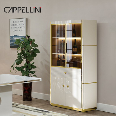 Modernes Weißglas-Winenschrank Bar Wohnzimmer Möbel Lagerregal Luxus Holzweinenschrank für das Haus