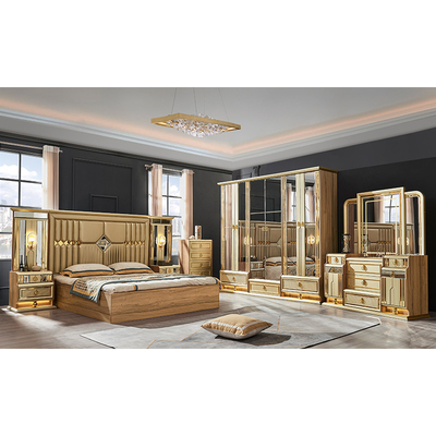 Holz modernes Gold King Size Bett Doppelzimmer Villa Haus Royal Full Queen Holz Luxus Schlafzimmermöbel Set