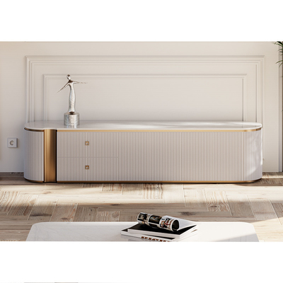 Einfaches Design Wohnzimmer Weißes Holz Fernseher Stand Home Möbel Aufbewahrung Moderne Moderne Holz Marmor Schiefer TV-Schrank