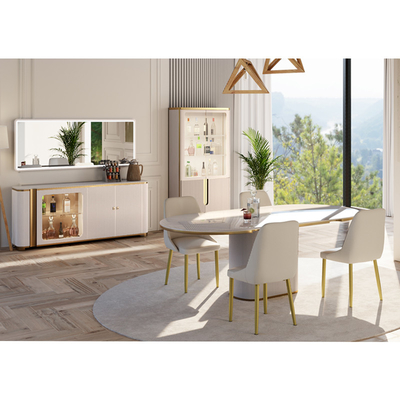 Modernes Design Weißes Großes Holz Esstisch und Stuhl Set 4 Sitzplätze Wohnmöbel Marmor Schiefer Esstisch für 6 Personen