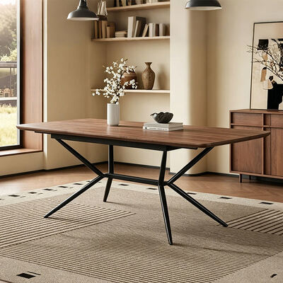 Großhandel minimalistischer rechteckiger Esstisch Esszimmermöbel Metallrahmen Küchentisch Live Edge Holz moderner Esstisch