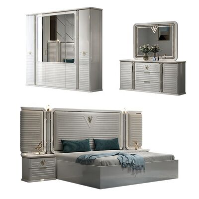 Neues Design Komplettes Modernes Schlafzimmer Set 5 Teile Doppel Doppel Holzrahmen Voll Modern Luxus King Size Schlafzimmermöbel Set