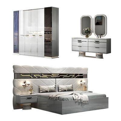 Neues Design Komplettes Modernes Schlafzimmer Set 5 Teile Doppel Doppel Holzrahmen Voll Modern Luxus King Size Schlafzimmermöbel Set
