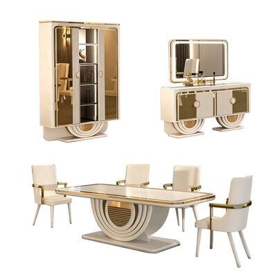 Weißgold Luxus Esszimmer Möbel Moderner Esstisch Set 6 Sitzer Stühle Rechteckig Zuhause Restaurant Holz Esszimmer Set